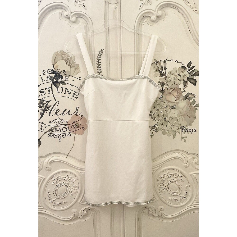 Lulus Glowing Allure Dress White Mini Bodycon Rhinestone Size S - Picture 5 of 12